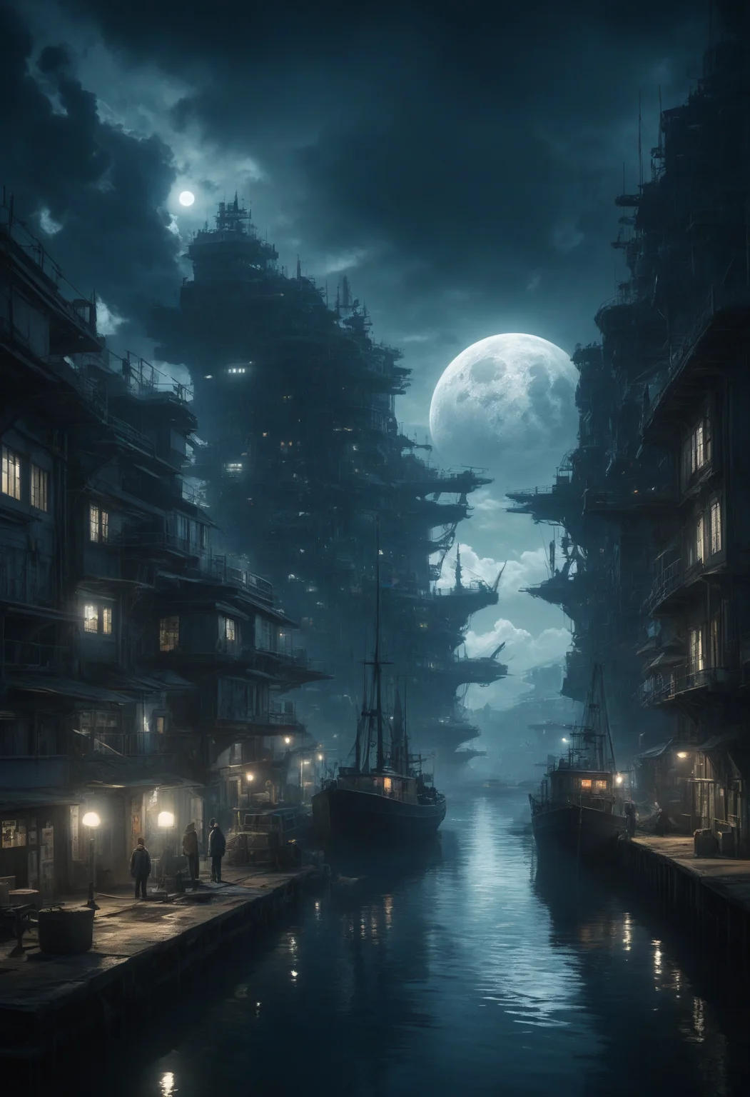 DonMN1gh7XL night,moonlit, invent ineffable supernova, harbor, murky reflections, futurism, ethereal, cel shading, fox engine, dystopian, t-shirt design, abstract, refined, 32k, newfangled, parallelism #fast autofocus, f/1.4, shutter speed 1/2000 sec, iso1600, white balance cloudy, exposure compensation "+2.5 ev", aperture priority shooting mode, framing, focus mode single, spot metering" <lora:myLora\DonMN1gh7XL-000006:1.0>,
