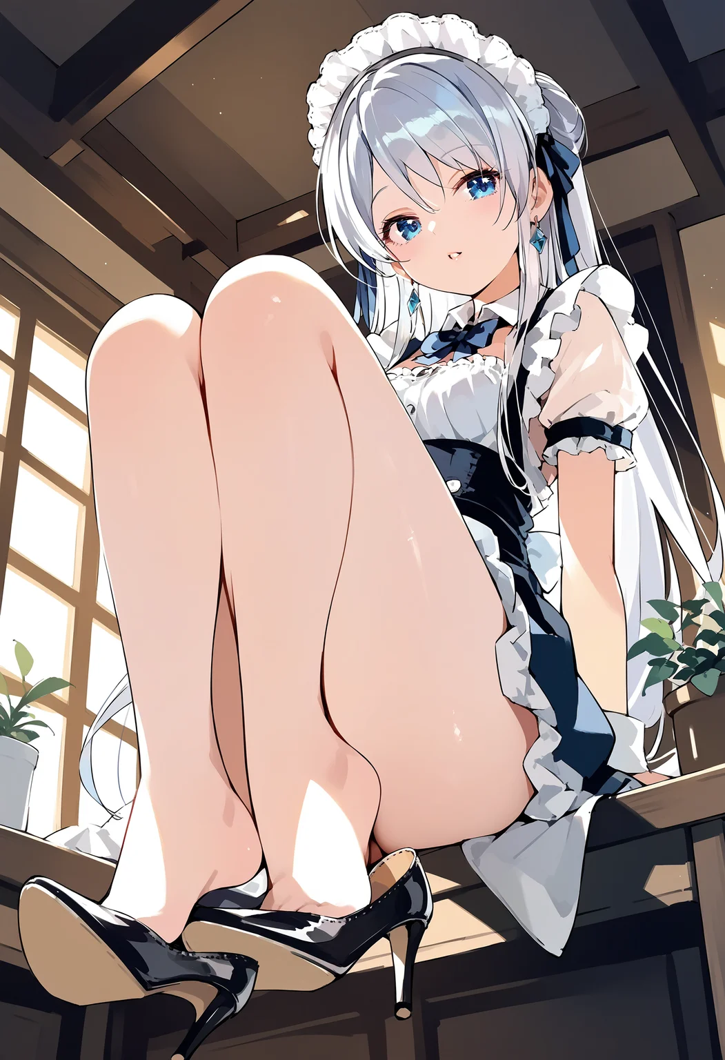 score_9, score_8_up, score_7_up,source_anime,rating_explicit,uncensored,anatomically correct,best perspective BREAK
<lora:high_heels_shoe_dangle_24re_pony_0602_final:1> high heels shoe dangle
<lora:lihua:0.8> lihua, maid headdress,silver hair, blue eyes, long hair, 1girl,