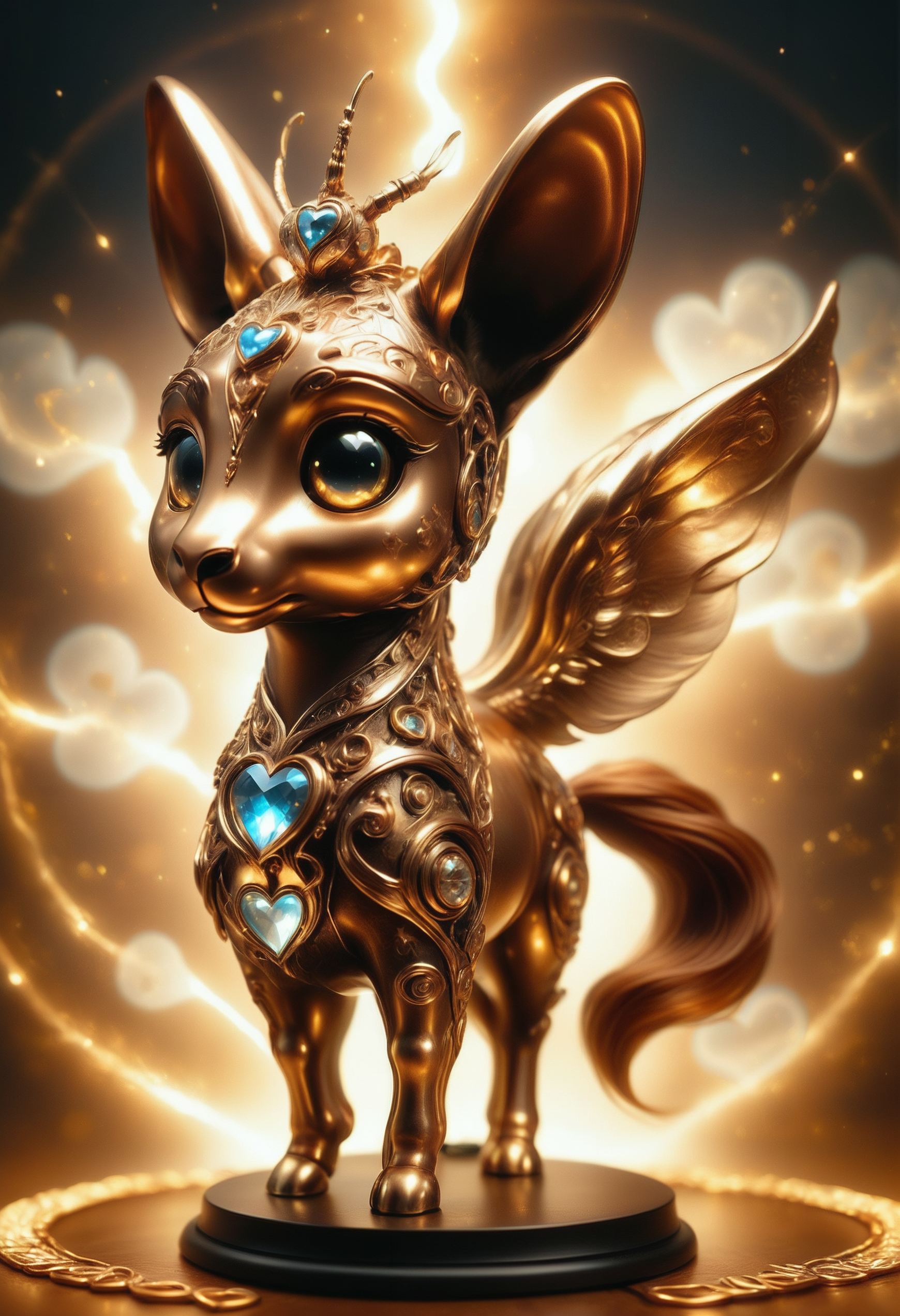 a cute zhibi domestic animal <lora:zhibi:0.8> made out of Jed-ANC <lora:ArtNouveauCopperStyle:0.9>, cuteness overload, surrounded by stardust and floating hearts <lora:heartmiststyle:0.5> in a starLS fantasy landscape <lora:stardustlandscapes-000006:0.7>, aristocraticglowing, diamond, broad lighting, kodak portra 800, summer, remodernism, mythology, most beautiful artwork in the world, atmospheric perspective, honorable mystifying, otherworldly, Canon R5, highly color focused, dynamic composition, located artistic, surreal, sublime, highly contrasted