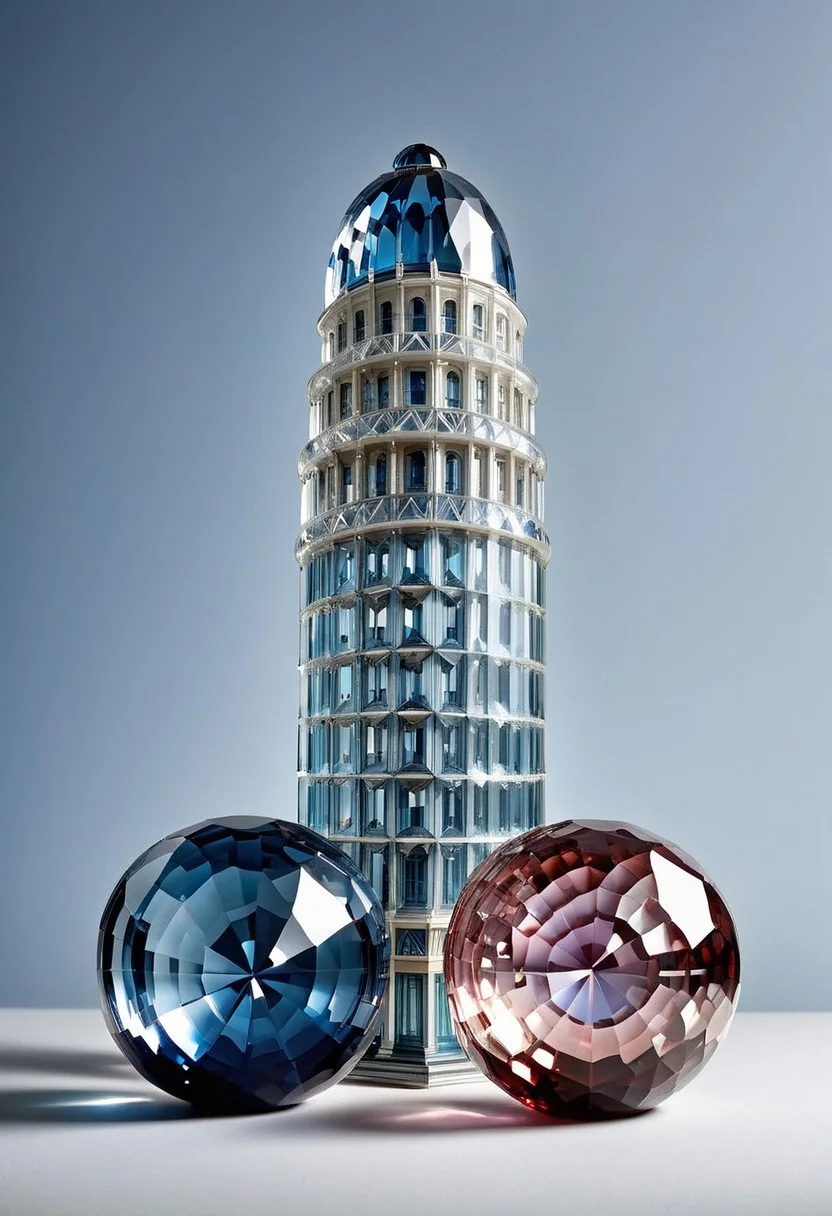 cs-cr1stal-v2 analog realistic colour photo of a skyscraper and two geodesiic domes, very detailed, award-winning, 2balls1shaft, still life, landscape
