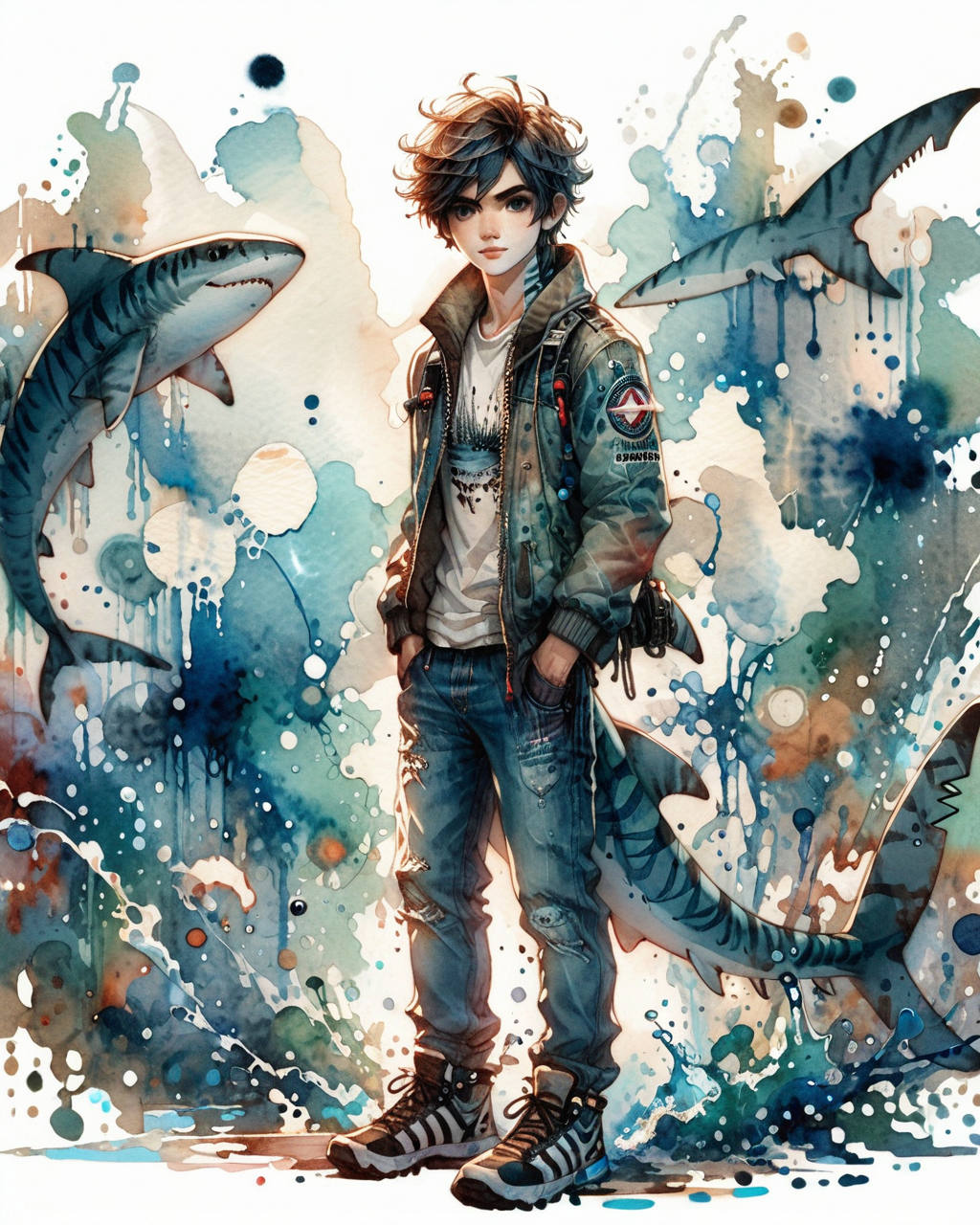 score_9, score_8_up, score_7_up, intricate details, rating_safe,
<lora:SoftWatercolors:1>, SoftWaterColor, 1boy(,
shark, 
full body, looking at the viewer, solo, friendly expression), detailed background, depth of field, subsurface scattering, 
<lora:ral-chrosc-clr:0.3>, ral-chrosc-clr,
<lora:xl_more_art-full_v1:0.3>,
<lora:add-detail-xl:0.3>