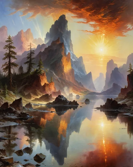 Mercury waving, water, reflections, transparency, skilled, vivid color, The Isle of Doom, Thomas Moran,  backlight, <lora:add-detail-xl:1>, <lora:xl_more_art-full_v1:0.8>
