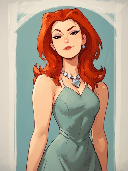 easynegative, zPDXL ,1girl, solo, cowboy shot, looking at the viewer, flirty, smug
<lora:Sheera_Mightor_Pony:1> sheera, red hair, long hair, lipstick, makeup, black eyes, dress, necklace
<lora:bp4rtXLP:.55> <lora:Expressive_H:.65>expressiveh <lora:Raichiyo_Style_v2:.65>raichiyo33âââ