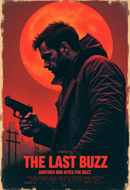 Realistic Dark Action movie poster with the title "The Last Buzz: Another one Bites the Buzz", masterpiece, high quality, absurdres, realistic, cinematic, epic,