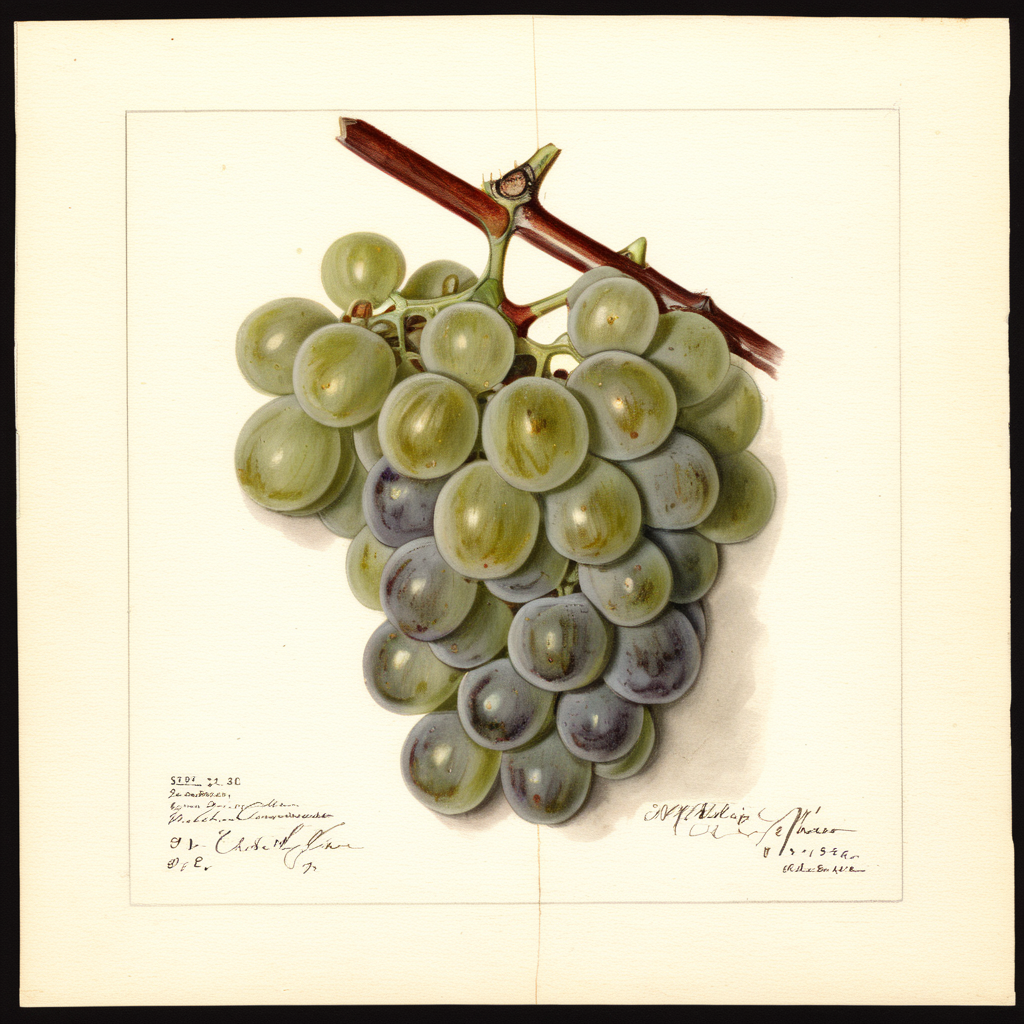 illustrative drawing of a ANATOMY OF A GRAPE, half,  pomological watercolor <lora:PomologicalConfig4DebWITHTE4RP:1>