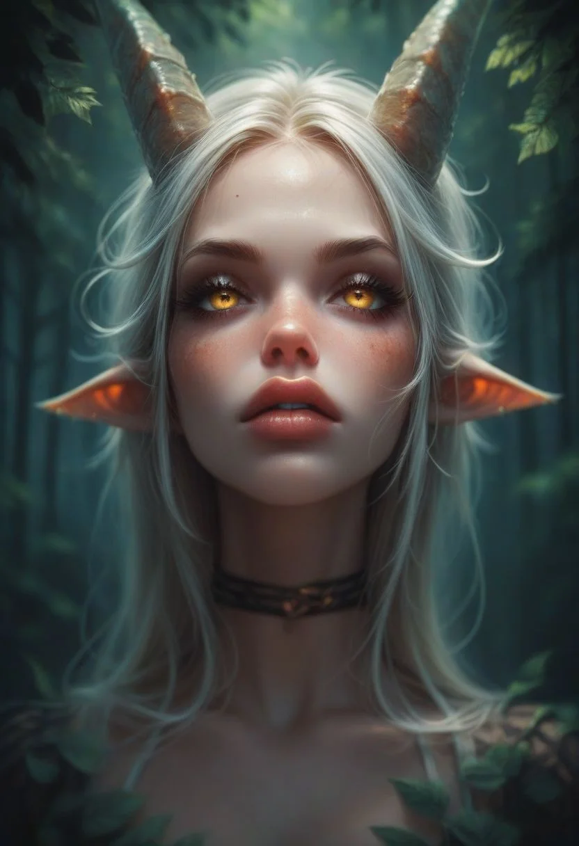 score_9, score_8_up, score_7_up, (a monster girl), face close up, (dark forest)