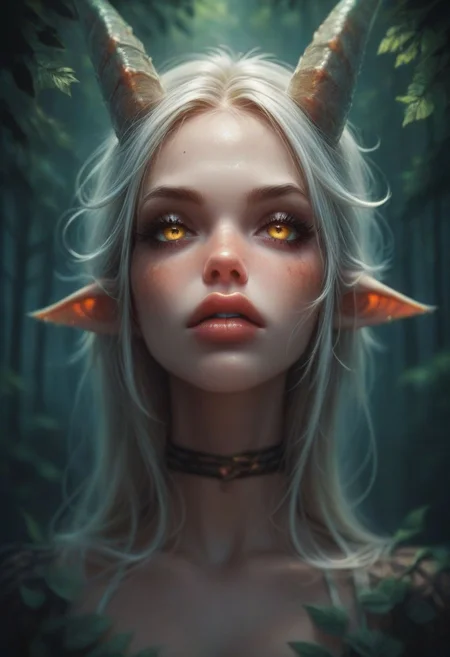 score_9, score_8_up, score_7_up, (a monster girl), face close up, (dark forest)