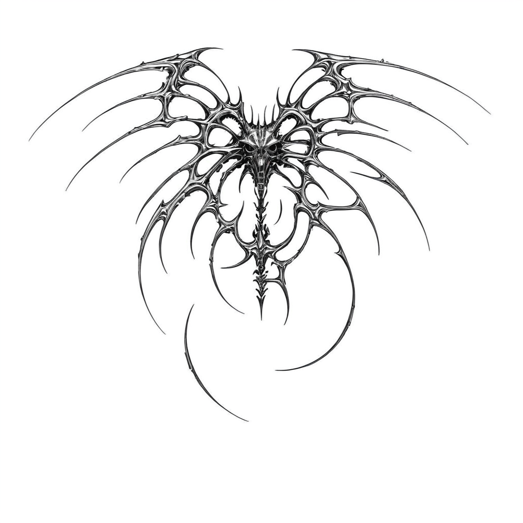 <lora:Cyber_Sigilism:1> masterpiece, best quality, cybersigilism, giger, tribal, cyborg, biometallic, cyperpunk machine, biomachine, bio, science fiction, bones, sketch, greyscale, monochrome, highlights, white background, simple background, solo, blood, fangs, claws