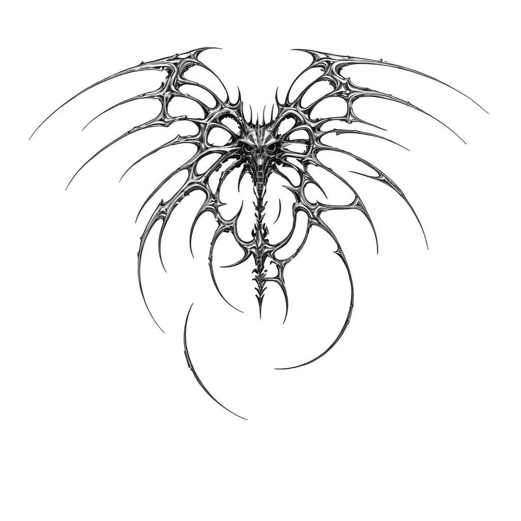 <lora:Cyber_Sigilism:1> masterpiece, best quality, cybersigilism, giger, tribal, cyborg, biometallic, cyperpunk machine, biomachine, bio, science fiction, bones, sketch, greyscale, monochrome, highlights, white background, simple background, solo, blood, fangs, claws
