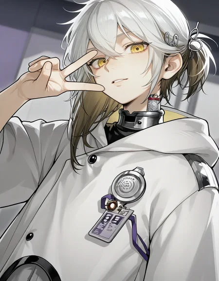 1androgynouslucy,yellow eyes,medicinepocket, looking at viewer, v
( dynamic angle:0.4)
  <lora:Medicine_Pocketreverse1999:1>, (masterpiece, best quality, high quality, highres, ultra-detailed),