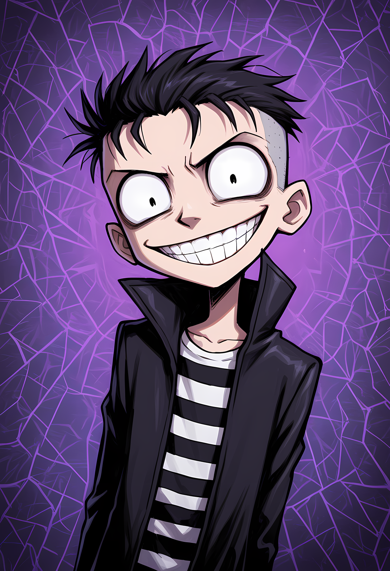 masterpiece, best quality, amazing quality, dutch angle, abstract background, BREAK
solo, 1boy, male, nny, black hair, black eyes, short hair, long black coat, striped shirt, evil grin, BREAK
<lora:cfg_scale_boost:.6>  <lora:Nny_-_JTHM_-_ILXL:1>