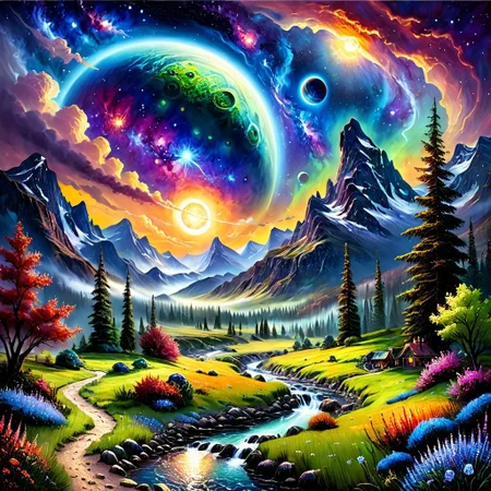 <lora:SS02ImpressionisticPainting_Hap_XL:2>,Thomas Kinkade style, masterpiece, An oil painting of an alien planet, Van Gogh, galaxy in background, vibrant colors, best quality, highly detailed