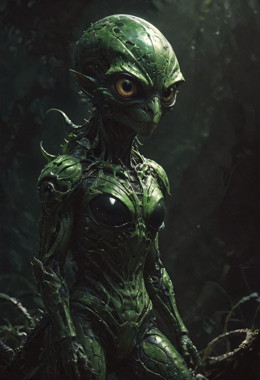 cinematic dark photo  of a terrifying alien the looks like a owl/lizard (low key lighting:1.2), (shadows:1.6),
 <lora:Action-sdxl-V0.5:1> in a zdyna_pose, dutch angle, 
<lora:xl_more_art-full_v1:0.75> ,
 <lora:zavy-cntrst-sdxl:1.3>dark, chiaroscuro, (low-key:1.2)