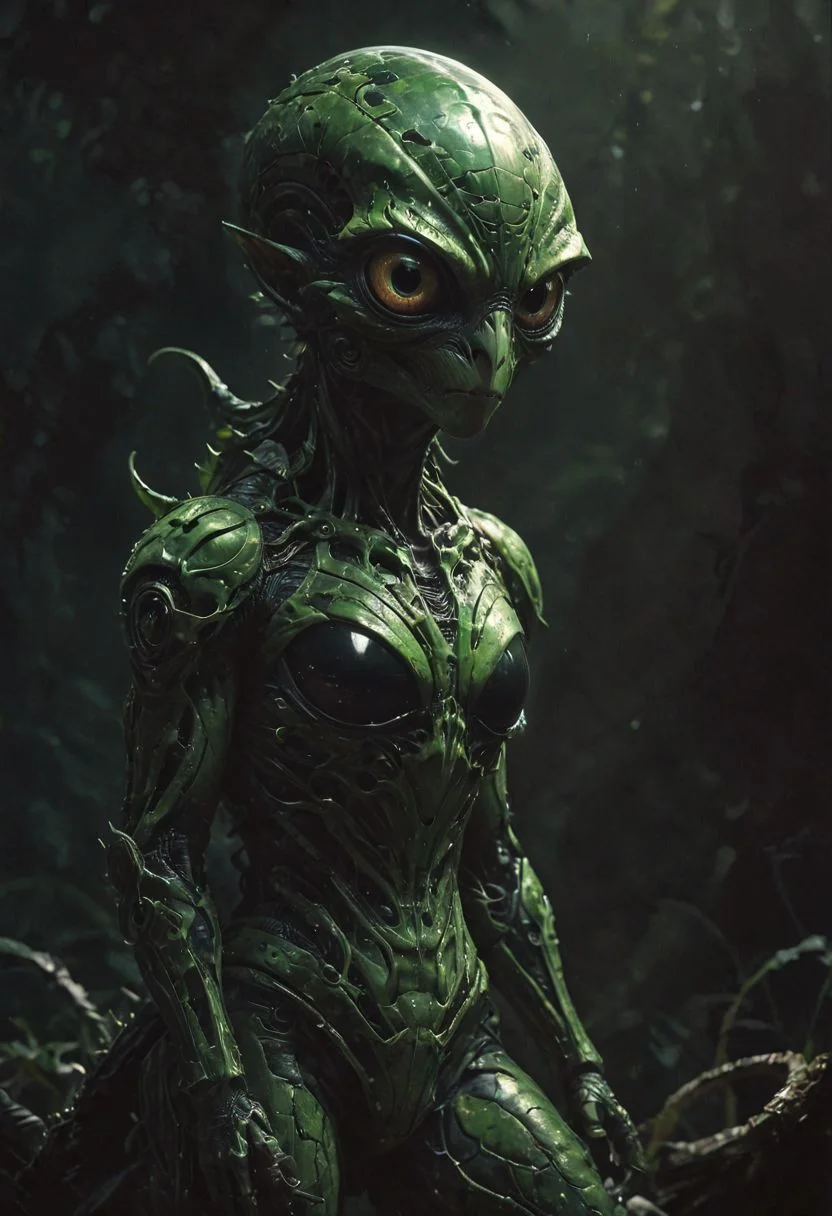 cinematic dark photo  of a terrifying alien the looks like a owl/lizard (low key lighting:1.2), (shadows:1.6),
 <lora:Action-sdxl-V0.5:1> in a zdyna_pose, dutch angle, 
<lora:xl_more_art-full_v1:0.75> ,
 <lora:zavy-cntrst-sdxl:1.3>dark, chiaroscuro, (low-key:1.2)