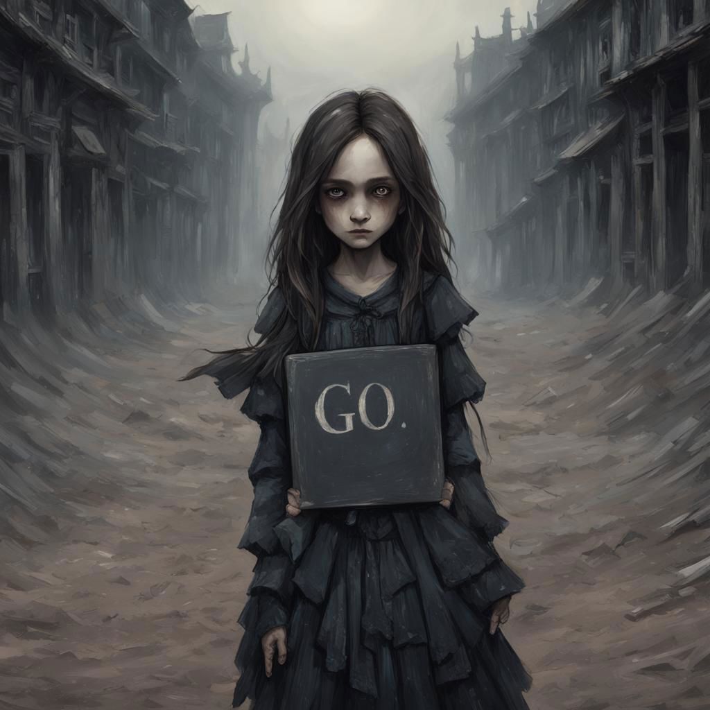 (((Ultra detailed, Megapixel)))
1girl, (((holding out a sign with text "GO"))), by charlie bowater and dan mumford and trevor Brown, hands, terror, gloomy, dark, blank face, no face, wasteland background, no mouth, no eyes, long hair