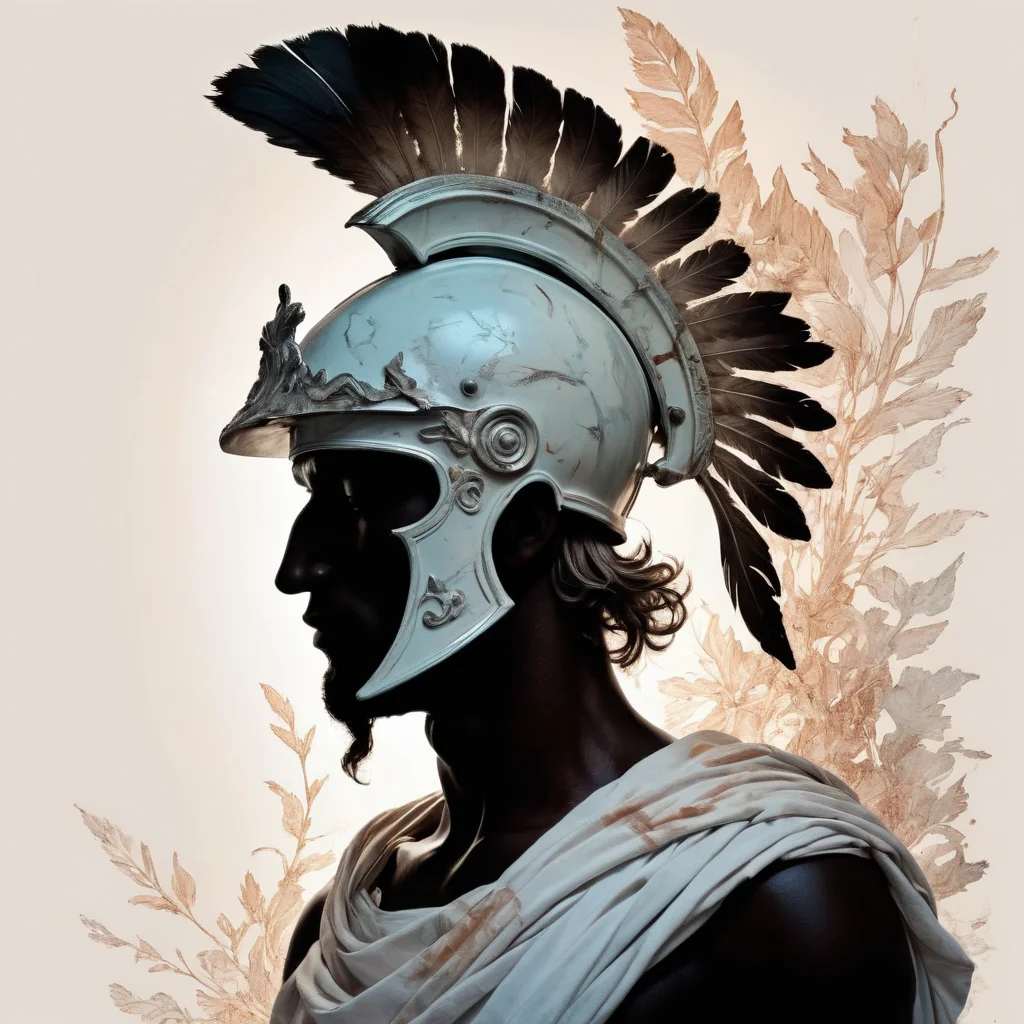 (silhouette:2), highly detailed linework reminiscent of Carne Griffiths, imbued with Wadim Kashim's bold texture, light and airy as Carl Larsson's compositions, Hermes ((ancient Greece God)), ((Greek Hermes Helmet)), motion, featuring Pascal Blanche-style hyper-realistic characters, pastel, elegance, dramatic lighting, expressive camera angle, matte, concept art, linquivera, full body