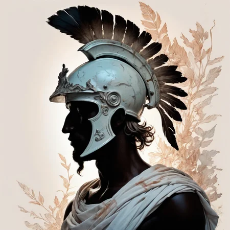 (silhouette:2), highly detailed linework reminiscent of Carne Griffiths, imbued with Wadim Kashim's bold texture, light and airy as Carl Larsson's compositions, Hermes ((ancient Greece God)), ((Greek Hermes Helmet)), motion, featuring Pascal Blanche-style hyper-realistic characters, pastel, elegance, dramatic lighting, expressive camera angle, matte, concept art, linquivera, full body