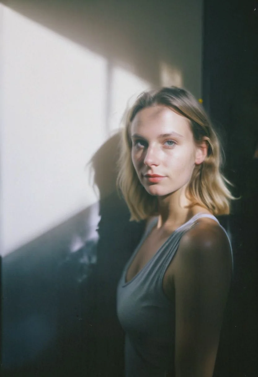 FP100C, instagram photo, portrait photo of 26 y.o german woman, perfect detailed eyes, natural skin, hard shadows, film grain