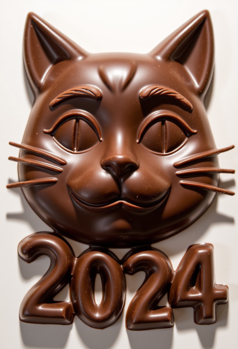 made of chocolate, chocolate style, the text "meower2024"