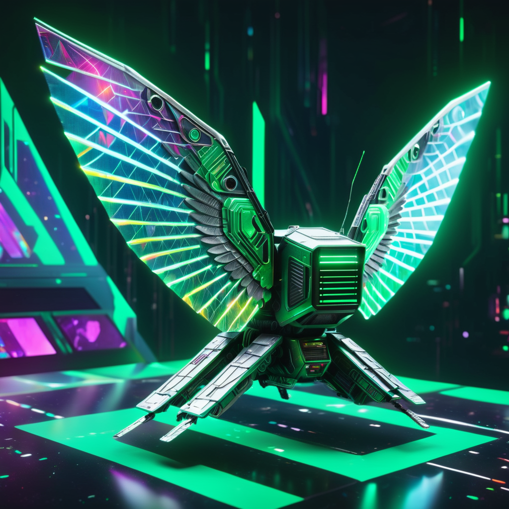 holographic hologram DonMCyb3rSp4c3XL  Conveyance, Articulated Wings, Pop-Out Windows,  Vent Visors,  Obsidian, Luminous,  , cyberspace,sci-fi, tech,<lora:DonMCyb3rSp4c3XL-000010:0.85>