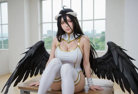 score_9,score_8_up,score_7_up, shiny oild skin, sweat, looking at viewer, albedo,
1girl, 20 years old, full bodysuit, gym big window, sitting knee up, upper body, low wings, black hair, hair between eyes, long hair, black wings, yellow eyes, white horns, huge breasts, bare hips, big hips
<lora:Cinematic_Composition_3:0.9>