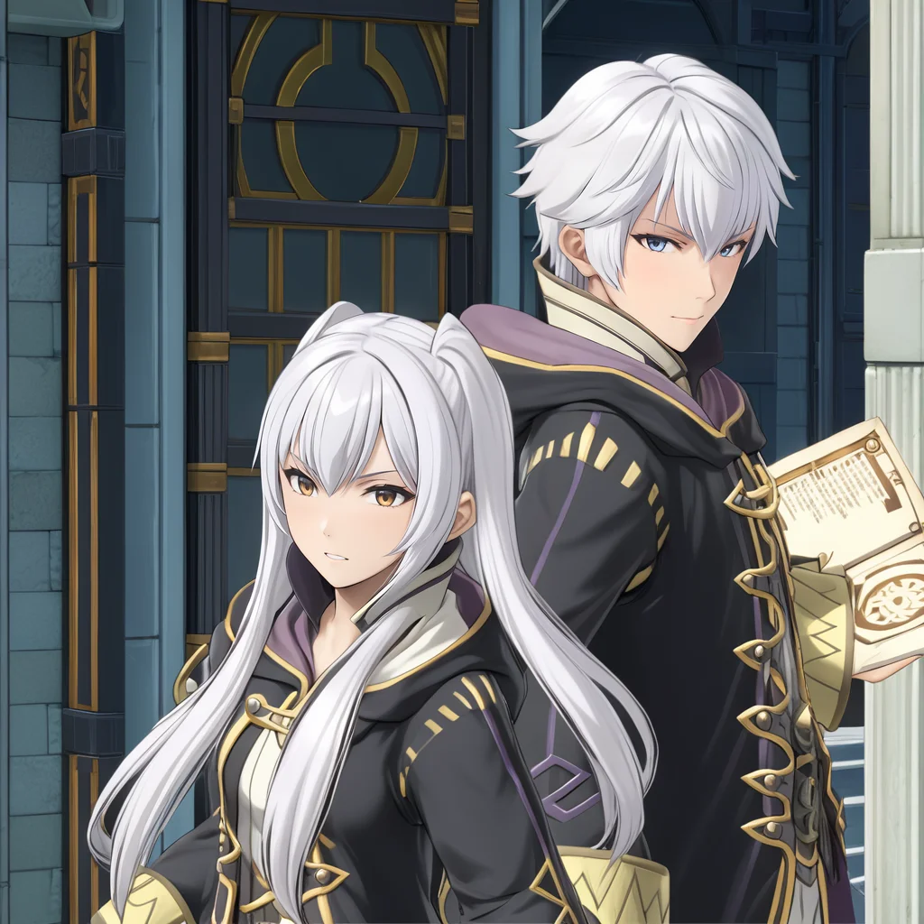 RobinFEXL, 1boy 1girl, white hair, wizard, , (anime, masterpiece, intricate:1.3), (best quality, hires textures, high detail:1.2), (4k),(incredibly detailed:1.4),UHD, 8K, ultra detailed <lora:RobinFEXL:.9>