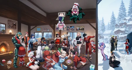 masterpiece, best quality, newest, absurdres, highres, outdoors, indoors, merry christmas, 
B. Whitell (justTNP): No LoRA
1boy, short hair, black hair, hair between eyes, heterochromia, black eyes, white eyes, 
black suit, black jacket, suit jacket, open jacket, long sleeves, black shirt, collared shirt, black necktie, black pants, black belt
Diamond (Hoseki): LoRA <lora:Hoseki_LandOfTheLustrous_Diamond_IllustriousXL_v1_973550:1>
1other, d1am0nd, white skin, crystal hair, colored eyelashes, multicolored eyes, multicolored hair, short hair, hair between eyes,
black shirt, puffy short sleeves, white collared shirt, black necktie, elbow gloves, white gloves, black shorts, white belt, white thighhighs, black footwear
Clam-chan (ClamJam): LoRA <lora:clamchan_illu:1>
animal ears, black hair, pink hair, multicolored hair, ponytail, green eyes, slit pupils, freckles, cat tail,
Anzhc: No LoRA
1boy, white hair, hair over one eye, very long hair, grey eyes, 
white hoodie, long sidelocks
Zabra (za4): No LoRA
1girl, black hair, blue eyes, medium short hair, 
wolf cut, zebra pajamas, animal hood
T.W.S (NorthSpirit): No LoRA
1girl, blue eyes, white hair, short hair, ahoge, messy hair, sheep horns, sheep girl, bowtie
bowtie, light blue dress, frills, puffy sleeves
Kyarine Cath (Morgy): LoRA <lora:Kyarine-Cath-NoobAi-1.1_V1-Manityro-CAME:1>
monster girl, colored skin, grey skin, black scales, low horns, orange eyes, freckles, short hair, black hair, orange hair, ahoge, spiked hair, multicolored hair, hair between eyes, black tail, spiked tail
Melion-chan (ChameleonAI): LoRA <lora:NSMelionPalHairIllu:1>
short hair, bob cut, yellow eyes, NSMelionPalHair, green hair, black hair, white hair, multicolored hair, medium breasts
Jetstream Sam (FallenIncursio): LoRA <lora:JetstreamSam_illusXL_Incrs_v1:0.8>
JetstreamSam, brown eyes, cyborg, bodysuit, headgear, beard
Purah (mfcg): LoRA <lora:purah-illu-nvwls-v1:1>
pur4h, white hair, red eyes, hair bun, large breasts, hair ornament, red headband, red glasses, sleeveless shirt, beige shirt, beige jacket, red trim, open jacket, black skirt, red leggings, gloves, high heels
Klara (Mnemosynekoto): No LoRA
klara \(pokemon\), blue eyes, hair ornament, print shirt, jacket, print shorts, asymmetrical legwear, single glove
Nico (Eliza): LoRA <lora:ncgdstn_idxl_EliPot:1>
1girl, black hair, brown eyes, long hair, hair pulled back, freckles, glasses,red-framed eyewear, hairband, plaid hairband, arm tattoo, stomach tattoo, hand tattoo, shoulder tattoo,
crop top, sleeveless, yellow vest,undershirt, midriff, belt pouch, utility belt, denim shorts, short shorts,
Blu (bluvoll): No LoRA
medium hair, swept bangs, hair over one eye, eyes visible through hair, ahoge, green hair, purple eyes
Hizami (Flynn): No LoRA
1girl, blonde, bob cut, fennec ears, purple eyes, purple lips, large breasts, 
aran sweater, gray sweater, jeans
Noel Sinclaire (MadlyLaughing): LoRA <lora:Noel-M-aaaaa-t1:1>
1boy, male focus,  black hair, messy hair, blue eyes, thick hair, short hair
black turtleneck, black clothes, gold trim, bangs, brown vest, gold buttons, black pants, pince nez, shirt under vest, black coat,
Fubuki (holostrawberry): No LoRA
shirakami fubuki, white hair, single side braid, ahoge, piercing, fox tail, 
white blouse, detached sleeves, black shorts, blue neckerchief, thigh strap, single thighhigh,
Marin Kitagawa (EDG): LoRA <lora:Hoseki_MyDressUpDarling_MarinKitagawa_IllustriousXL_v1_1030797:1>
ktgw, long hair, swept bangs, multicolored hair, colored tips, blonde hair, pink eyes, large breasts, ear piercing
bead bracelet, bracelet, ring, pendant choker, white collared shirt, tied shirt, blue necktie, pleated skirt, plaid skirt
Master Chief (richyrich515): LoRA <lora:masterchief-halo-richy-v1_ixl:1>
masterchief, helmet, visor, power armor
Elie MacDowell (novowels): LoRA <lora:elie-illu-nvwls-v1:1>
zrelie, grey hair, long hair, half updo, green eyes, black hairband, hair ribbon, white and red uniform, white dress, aqua ascot, brown belt, black pantyhose, white boots
Neco-Arc: No LorA
neco-arc, blonde hair, red eyes, slit pupils, cat ears, :3, chibi, turtleneck, white shirt, blue skirt, pleated skirt, pantyhose, footwear
Bshi: No LoRA
yellow slime \(creature\), solid oval eyes, black eyes
Neko: LoRA <lora:discord_nekonekonekone_illustriousXL:1>
animal focus, no humans, n3koemoji, cat
Shippy's OC: LoRA
fumo \(doll\), hunkobase, dress, gloves, long sleeves, ribbon, fur trim,winter clothes, winter coat, animal hands, bow, tail
Doro: LoRA <lora:doro_xypher_ixl_v1:1>
doro, :3, chibi, no pupils, solid circle eyes, full body, white skin, all fours, dorothy \(nikke\), pink hair, purple eyes, single side bun, hair bow, purple ribbon
Kafka: No LoRA
kafka \(honkai: star rail\), , purple eyes, bangs, eyewear on head, 
collared white shirt, long sleeves, jacket on shoulders, black jacket, black shorts, gloves, purple gloves, pantyhose under shorts, criss-cross straps, thigh strap, purple pantyhose, thigh boots, asymmetrical legwear
Jane Doe: LoRA <lora:zzz_janedoe_illustriousXL:1>
j4ne d0e, tail, two-tone hair, black hair, red hair, blunt bangs, animal ears, green eyes, 
torn clothes, fur trim, green jacket, fur-trimmed jacket, cropped jacket, necktie, long sleeves, fur-trimmed sleeves, black gloves, fingerless gloves, black shorts, short shorts, black pantyhose, single leg pantyhose, torn pantyhose, black thighhighs, single thighhigh, torn thighhighs, garter straps, red nails
Civitai-chan: LoRA <lora:gijinkaseries_civitai_illustriousXL:1>
civitai-chan, long hair, colored inner hair, black hair, blue hair, braided bangs, blue eyes, 
white coat, lab coat, open coat, long sleeves, white shirt, collared shirt, shirt tucked in, black skirt, pencil skirt, black belt, black pantyhose, necklace
Townie (TP Townie): LoRA <lora:Degen_TPT_Ill_v1:1>
male focus, tptownie, brown hair, grey eyes, trucker hat, wjhat, orange jacket, stubble, black shirt, pants
Solace (Kingsley): LoRA <lora:KingsleyILSTCAMEq1v1:1>
stuffed toy, slit pupils, red eyes, black hair, long hair, dragon horns, red horns, pointy ears,
Hades (Raziel98): No LoRA
grey hair, wolf cut, messy hair, medium length hair, grey hair, pink eyes, blue eyeliner, ruined mascara, black lips, large breasts, spiked choker, ear piercings,
Roronoa Zoro (yomama): LoRA <lora:Zoro Egghead V3 [IL]:1>
zoro_egghead, male focus, 1boy, green hair, short hair, scar across eye, scar on face, jacket, gold boots
Cinderella (Jelosus1): LoRA <lora:Cinderella-JeloIXL:1>
jelocdra, red eyes, ringed eyes, white pupils, white hair, hair over one eye, twintails, long hair, headgear
Comrade "Pineapple" Ananas: No LoRA
no humans, pineapple, sunglasses
Rook Ravenfoot (Ravenfoot): LoRA <lora:rookrfOC-ill-ravenfoot-v1-CAME:1>
rookrf, short hair, black hair, white hair, two-tone hair, scar on face, pink eyes, red lips, black horns, horn ribbon, tail, tail bow, large breasts, 
white camisole, high-waist pants, black pants, black choker, cross necklace, bead necklace
Ziggy (FP Plus): LoRA <lora:Ziggy-illus_Fp:1>
ziggy, yellow eyes, shaded face, faceless, no mouth, wizard hat, striped pants, cloak, robe, gloves, puffy pants
Wrench (wrench1815): No LoRA
wrench, no humans, tool
Isek (2B): No LoRA
2b \(nier:automata\), blindfold, black dress, chibi, doll,
