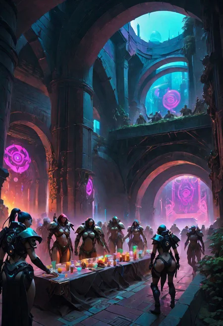 Fine art, shadowrun_party, cyberpunk