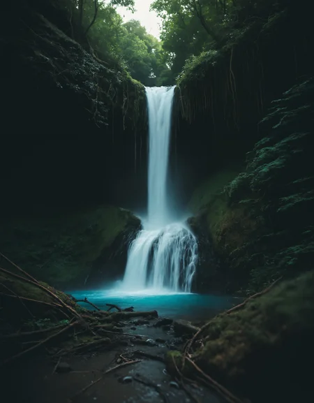 cinematic ultra realistic photograph of a waterfall made out of pcb and transistor fluids in a 3l3ctronics cyberpunk tron synthwave world, national geographic, zavy-cnmtc