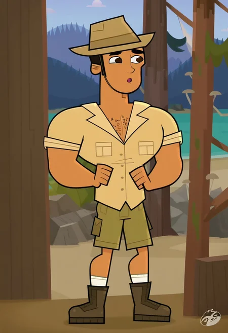 score_9, score_8_up, score_7_up, score_4, score_5, score_6, High Quality, perfect body, cartoon source, break
Diego Olivo, 1boy, solo, tanned skin, brown eyes, chest hair, muscular, Big chest, Big pecs, thick eyebrows,  hat, ochre shirt, olive green shorts, white socks, brown boots,  break
beach, sunny, blue sky.