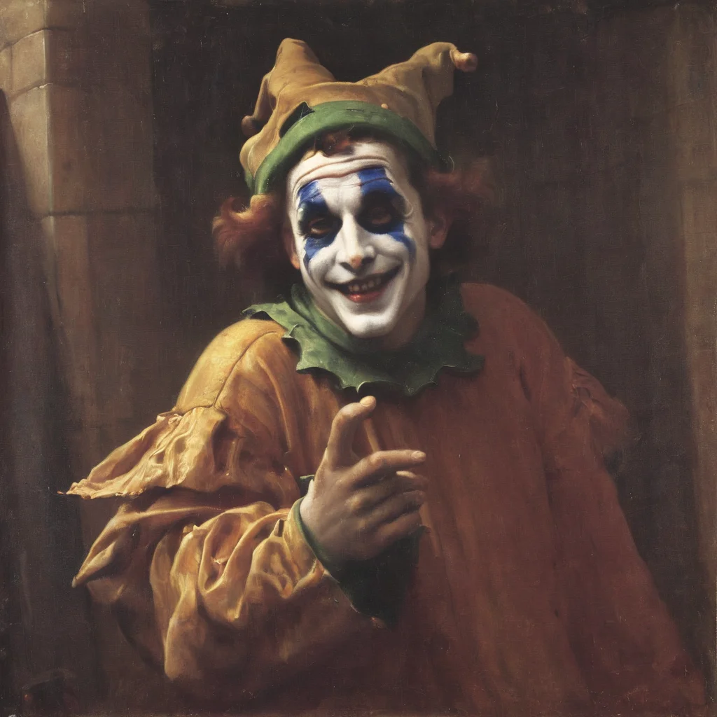 Painting of jester AH_FLeighton leighton <lora:Paintings_by_Frederic_Leighton_-_Victorian_painter_Academicism_Pre-Raphaelite_style_:1>