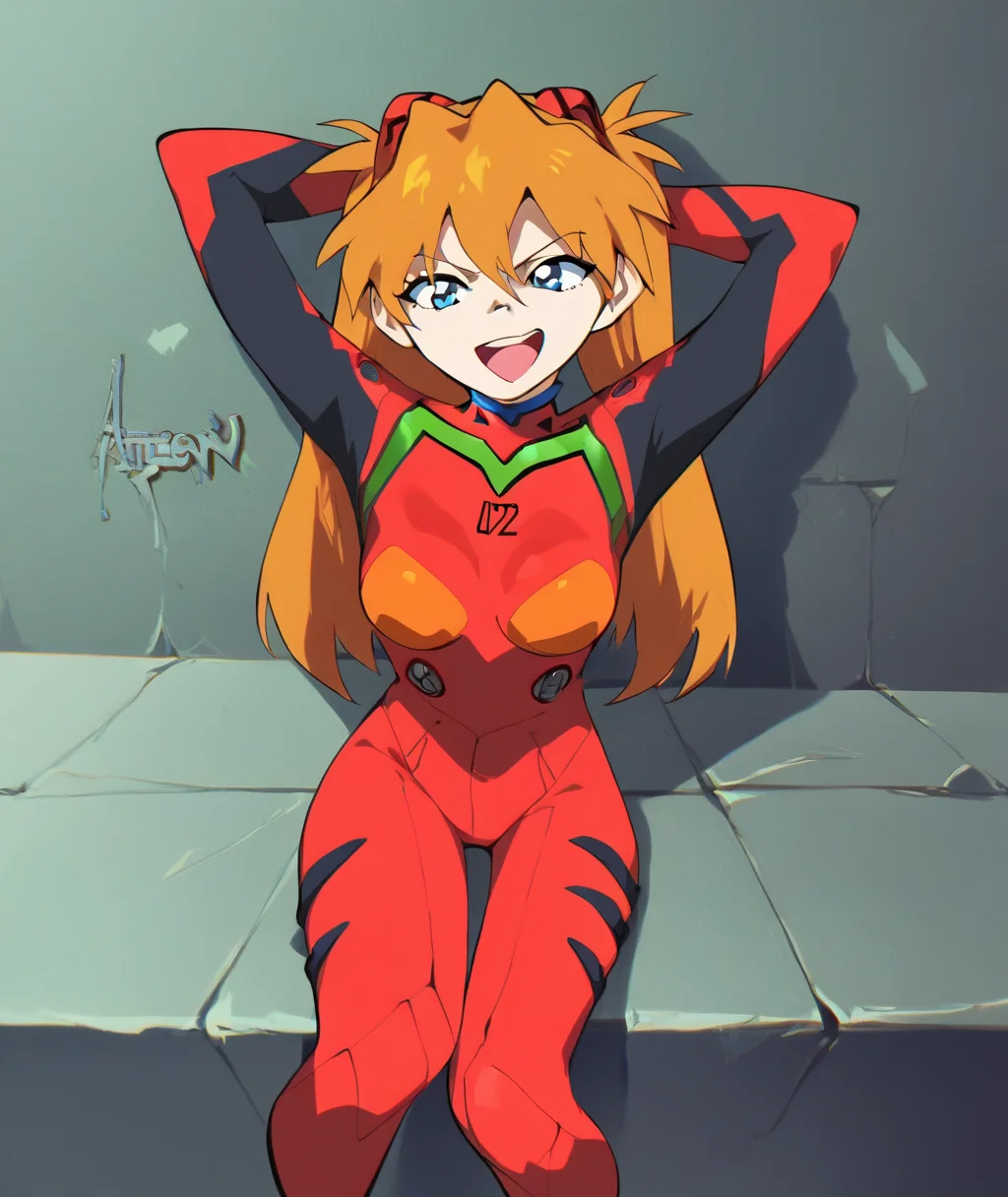 score_9, score_8_up. score_7_up, <lora:aetherion:1> aetherion, score_9, aetherion, 1girl, souryuu asuka langley, plugsuit, blue eyes, medium breasts, red bodysuit, long hair, orange hair, interface headset, smile, sitting, open mouth, arms behind head, looking at viewer, pilot suit, hair between eyes, science fiction