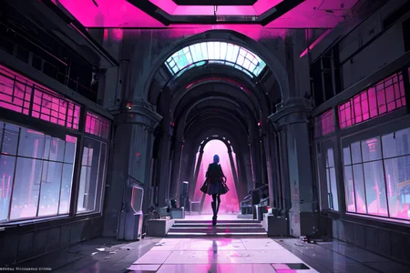 highly insanely detailed, masterpiece, top quality, best quality, highres, 4k, 8k, RAW photo, (very aesthetic, beautiful and aesthetic),
tsutomu nihei,nihei_tsutomu,blame!,blame gakuen!,abara,TNstyle,sidonia_no_kishi,(hangar,deep horizon,city ruins,mausoleum,stairs,space,spacecraft,lab),bones,lantern,drainpipe,fence,blm,dark background,open space,empty,futuristic,cyberpunk,science fiction,decrepit,no human,flock,
<lora:blameLora_v10:0>,
(1girl:1.3),
solo focus,
hypostyle_hall,royal_tombs,Valley,Village,creek,Neolithic_architecture,pure pink background,pure purple background,pure magenta background,(psychedelic color background,color fusion background,colour sequence background),âââ