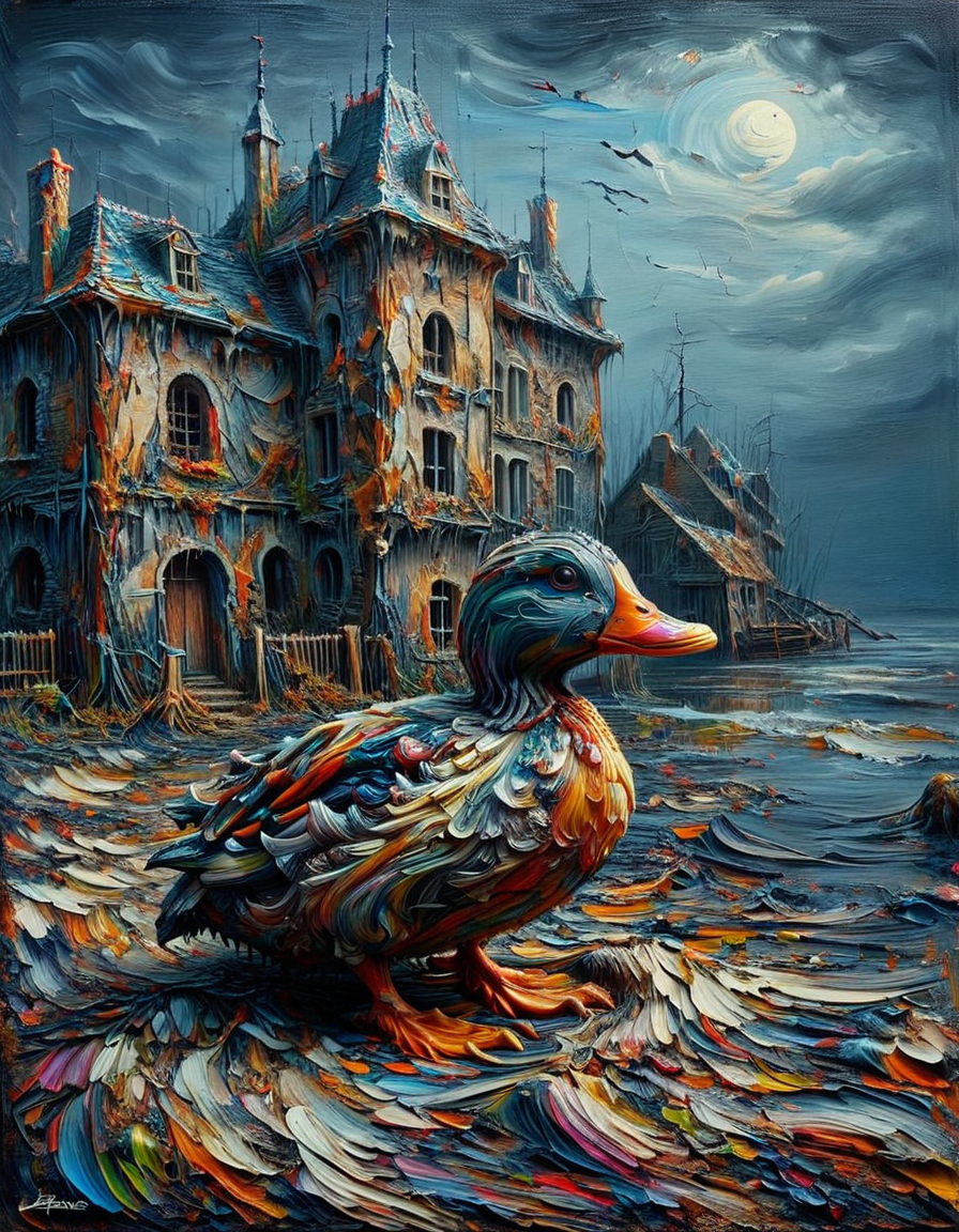 An ais-acrylicz painting of haunted duck, shore of France in XVIII century