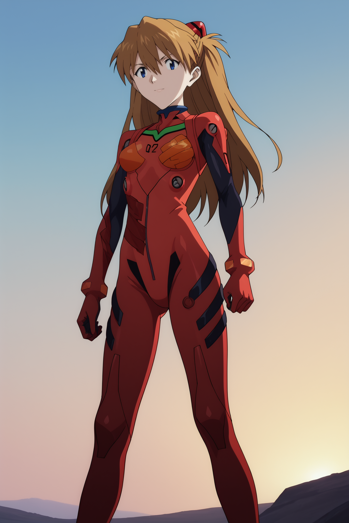score_9, score_8_up, score_7_up, source anime, prefect lighting, very aesthetic, BREAK, anime coloring, anime screencap,
<lora:asuka_rebuild_v1-pony6:1>, 1girl, souryuu asuka langley, rebuild of evangelion, blue eyes, brown hair, interface headset, 
patched plugsuit, tape, standing, 
BREAK, looking at viewer, light smile, 
BREAK,