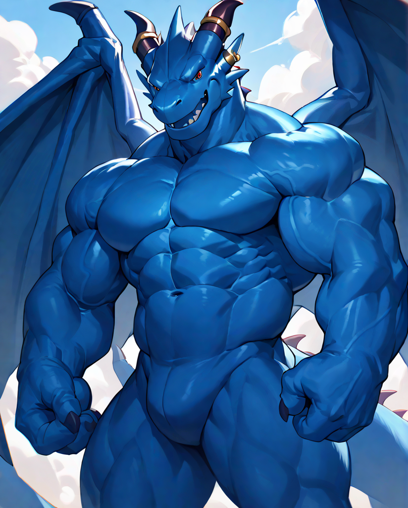 source_furry,score_9,score_8 up,score_7 up,score_6 up,male,anthro,furry,1boy,solo,blue_dragon,dragon,wings,horns,blue body,red eyes,muscles,muscular,bodybuilder,abs,pectorals,biceps,huge muscles,large muscles,hyper muscles,<lora:Blue_Dragon:0.9>,
