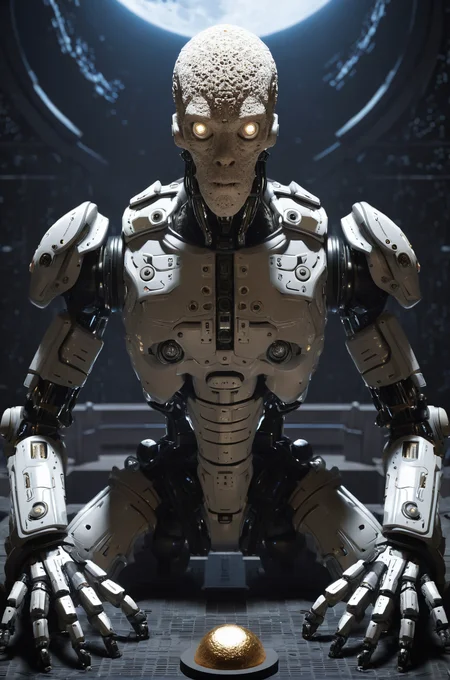 porous texture,lunar colony terrace,centered subject,very very highly detailed,Cyborg figure,advanced robotics,Lovecraftian horror,visual storytelling,suave