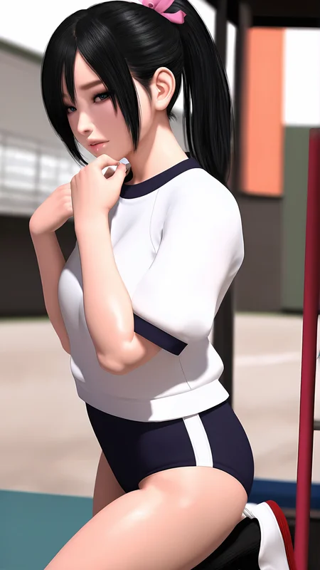amazing quality,absurdres,best quality,masterpiece,highres,newest,detailed,detailed body,detailed face,masterpiece,best quality,solo,
Horny Girl,1girl,solo,black hair,gym uniform,buruma,shoes,socks,ponytail,3d,realistic,<lora:Horny Girlï½ãããã好ããªå¥³ã®åï½:0.8>,