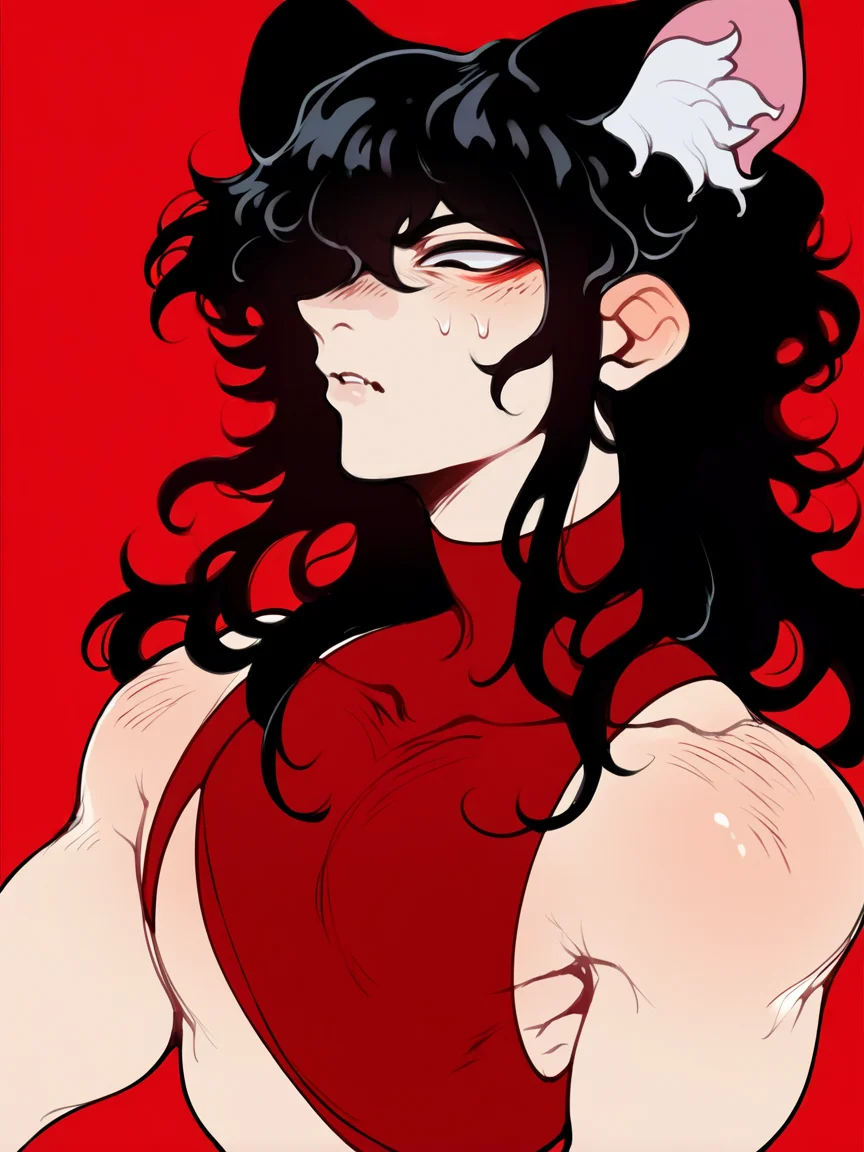 score_9, score_8_up, score_7_up, score_6_up, score_5_up, <lora:D1zzysp3llsXLP:1> d1zzysp3lls, 1boy, red background, black hair, cat ears, long hair,