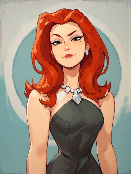 easynegative, zPDXL ,1girl, solo, cowboy shot, looking at the viewer, flirty, smug
<lora:Sheera_Mightor_Pony:1> sheera, red hair, long hair, lipstick, makeup, black eyes, dress, necklace
<lora:bp4rtXLP:.55> <lora:Expressive_H:.65>expressiveh <lora:Raichiyo_Style_v2:.65>raichiyo33âââ