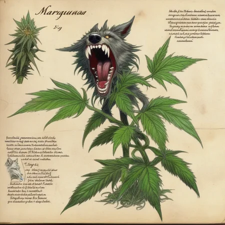 bestiarum marijuana bush with wolf fangs <lora:bestiarum:0.7>