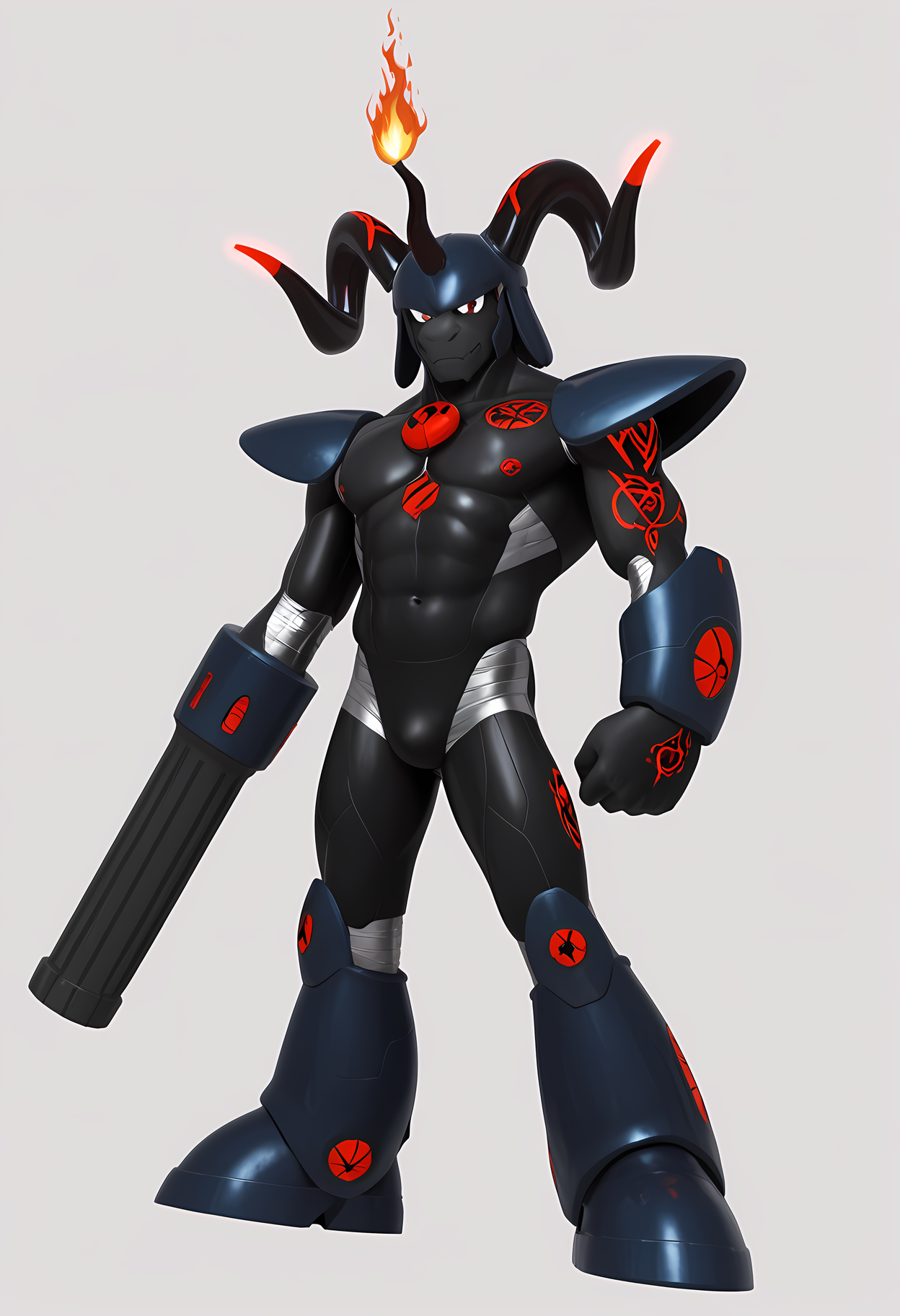 masterpiece, best quality, amazing quality, dutch angle, abstract background, BREAK
robotmaster, armor, android, robot, helmet,  BREAK
1boy, solo, male focus, nietzsche, horns, flame horn, arm cannon, tattoos, BREAK
<lora:cfg_scale_boost:.6> <lora:Robot_Master_-_Mega_Man_-_ILXL:1.2>  <lora:Nietzsche_Sasazaki_-_ILXL:.6>
