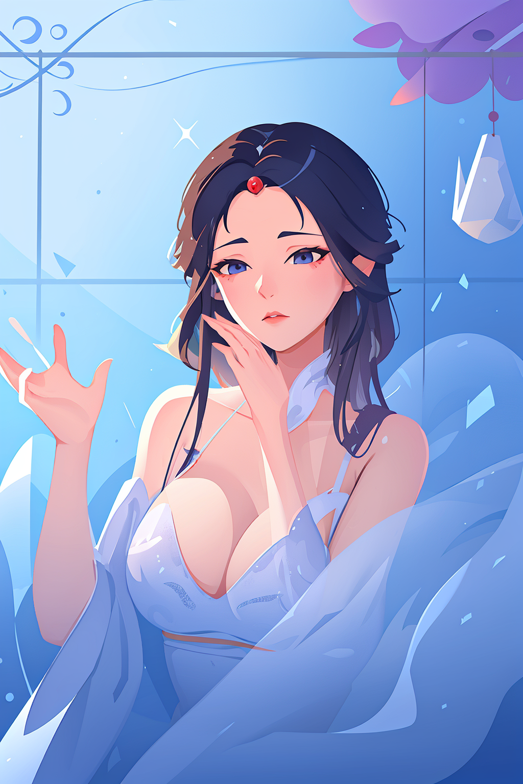 <lora:sanweihu:0.8>,sanweihu,1girl,solo,black hair,simple background,long hair,(((crystals texture Hair))),((beautiful detailed glass hair)),((glass shaped texture hand)),((crystallize texture body)),gem body,hands as clear as jewels,crystallization of clothes,((crystals texture skin)),sparkle, lens flare, light leaks,broken glass,detailed glass shaped clothes,beautiful detailed gemstone sky, gemstone sea, crystals texture flowers,((detailed crystallized clothing)),, best quality , masterpiece, illustration, an extremely delicate and beautiful, extremely detailed ,CG,unity,8k wallpaper, Amazing, finely detail, masterpiece, best quality,official art,extremely detailed CG unity 8k wallpaper,absurdres, incredibly absurdres, huge filesize , ultra-detailed, highres, extremely detailed,beautiful detailed girl, extremely detailed eyes and face, beautiful detailed eyes,light on face,