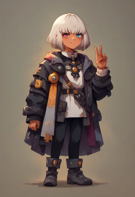 score_9, score_8_up, score_7_up,
source anime
AlmaJudikhali
dark skin, short hair, bob cut, grey hair, heterochromia, blue eyes, purple eyes.
smug face
smirk
red cheeks but tanned skin (brown skin) (dark skin)
v sign
full body
