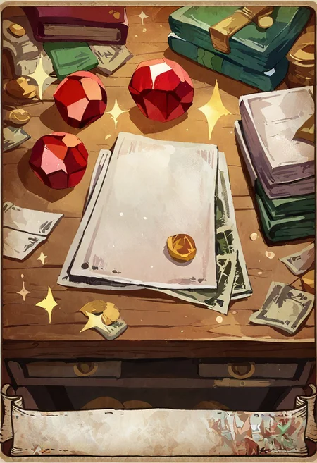 score_9,score_8_up,score_7_up,source_anime,
*//*,vocidrscencard5,thin border,gem,money,sparkles,desk,dutch angle,