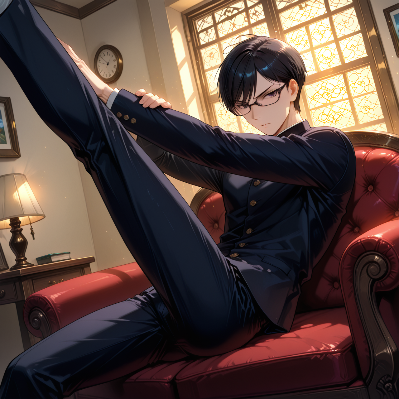IllusP0s, PonyScores7, source_anime, ah1, IllustriousQual, interesting, exciting, spectacular, wonderful, amazing quality, absolutely eye-catching, very awa,  
BREAK <lora:xl_more_art-full_v1:0.2>, <lora:aesthetic_anime_v1s:0.2>, <lora:EpicF4nta5yXL:0.2>, <lora:detailxl:0.2>, detailxl, <lora:Fant5yP0ny:0.2>, amazing quality, best aesthetic, absurdres, illustration, Volumetric_Lighting, ultra-detailed, very aesthetic, intricate details, best_quality, lazympos, <lora:Add_Details_v1.2:0.2>, <lora:quality_modifiers_masterpieces_v1:0.2>, <lora:ZootPonyAnime_V1_r2:0.2>, <lora:Bestifacator2:0.2>, anime style,
BREAK (((reclines on a plush chair, one leg draped over the arm))), <lora:DynamicPoseIL2att_alpha1.0_rank4_noxattn_900steps:0.8>, dynamic pose,
BREAK Stable_Yogis_PDXL_Positives, AS-Adult, <lora:Complicated fantasy portrait - XL Pony V2.0:0.2>, <lora:HDA_Detailer:0.3>, AS-MidAged, (((Dutch Angle, (from side), at a medium distance))),
BREAK (((<lora:Dasakamotodesuga:0.8>, sakamoto-1male focus, 1boy))), <lora:shinyskin2:0.2>, glistening skin, <lora:perfection style:0.2>, perfection style, perfection, 
BREAK (((gakuran))),  sakamoto_glasses,
BREAK ((black_sakamoto_hair)), <lora:hairdetailpxl:0.2>, hairdetailpxl, 
BREAK ((angular face, sharp_featured face, handsome, charming, alluring)), black_sakamoto_eyes, expressive eyes, <lora:perfect-eyes:0.4>, perfecteyes, EyesHD, <lora:DetailedEyes_xl_bdsqlsz_V1:0.2>, <lora:Eyes_Lora_Pony_Perfect_eyes:0.2>, <lora:focusoneyes:0.2>, <lora:cinematic eye color style illustrious v1:0.2>, <lora:Eyes_High_Definition:0.2>, EyesHD,  <lora:fdsf:0.3> HDEYES, <lora:eyes_enhancer_V3:0.3>,
BREAK (((sick))), <lora:Expressive_H:0.2>, Expressiveh, <lora:Emotional_Anime_Expressions_PonyXL_Concept:0.2>, emotional, <lora:Best_Facial_Expression_LoRA_PONY:0.2>, looking at viewer, <lora:Detailed expressive EXEV style -XL Pony V1.0:0.2>, FaceDetail,
BREAK (((a city under siege by giant monsters))), <lora:Background Detailer - SDXL:0.2>, 4k, 8k, Ultra HD, Masterpiece, Best quality, Detailed background, foreshortening, extreme perspective, <lora:Add_more_details_V2_XLpony:0.2> full_details, <lora:background-type1:0.2>, <lora:AddMicroDetails_Illustrious_v3:0.2>, addmicrodetails, SmoothNoob_Quality, <lora:ani40o_stabilizer_v0.6:0.6>,
