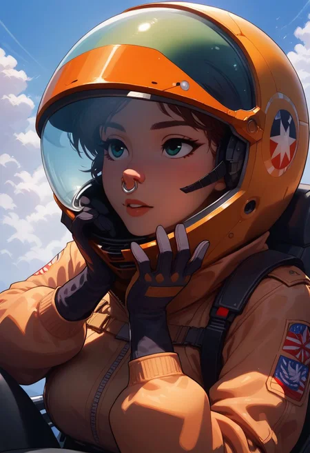 score_9, score_8_up, score_7_up, score_6, score_5, score_4, 1girl, solo, medium tits, helmet with colored visor, form fitting space suit, sitting in a jet fighter cockpit,
Focused, gloves, HUD, nose piercing’s, view view from outside looking in,
Okinawa background,