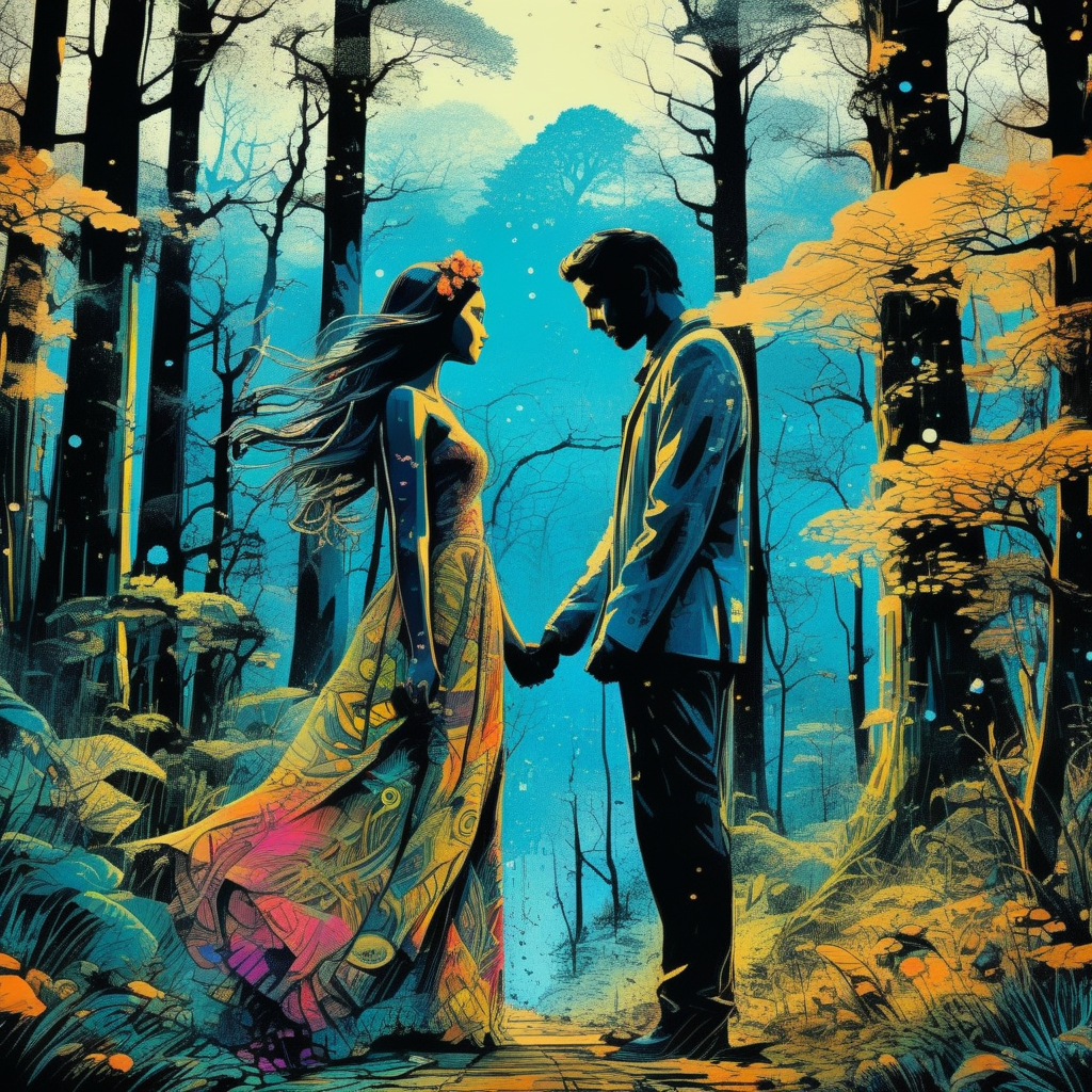 drawix9 lovers girl and man in forest, ink, cinematic, expressive, very detailed<lora:drawix9:1>