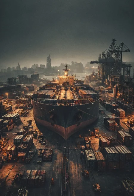 cargo ship being loaded at a port
Wide range of colors., Dramatic,Dynamic,Cinematic,Sharp details
Insane quality. Insane resolution. Insane details. Masterpiece. 32k resolution.
<lora:add-detail-xl:0.95> <lora:dvr-lnds-sdxl:0.3> dvr-lnds-sdxl <lora:MJ52:0.25> <lora:ral-apoctvisn-sdxl:0.3> ral-apoctvisn <lora:zavy-cntrst-sdxl:0.35> dark, chiaroscuro, low-key <lora:zavy-rmlght-sdxl:0.41> zavy-rmlght <lora:SDXLFaeTastic2400:0.225>