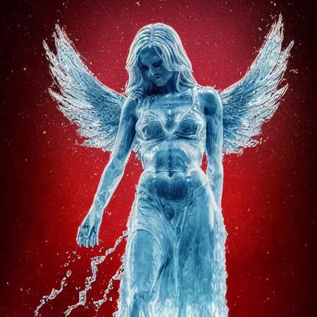 water elemental angel of death in a bloody red moon